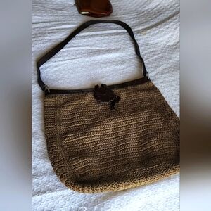 Fossil weaved canvas and leather tote